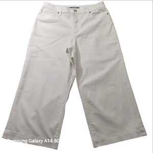 Lands End Women's Wide Leg Ankle Length White Chino Capri Jeans Size 14WP